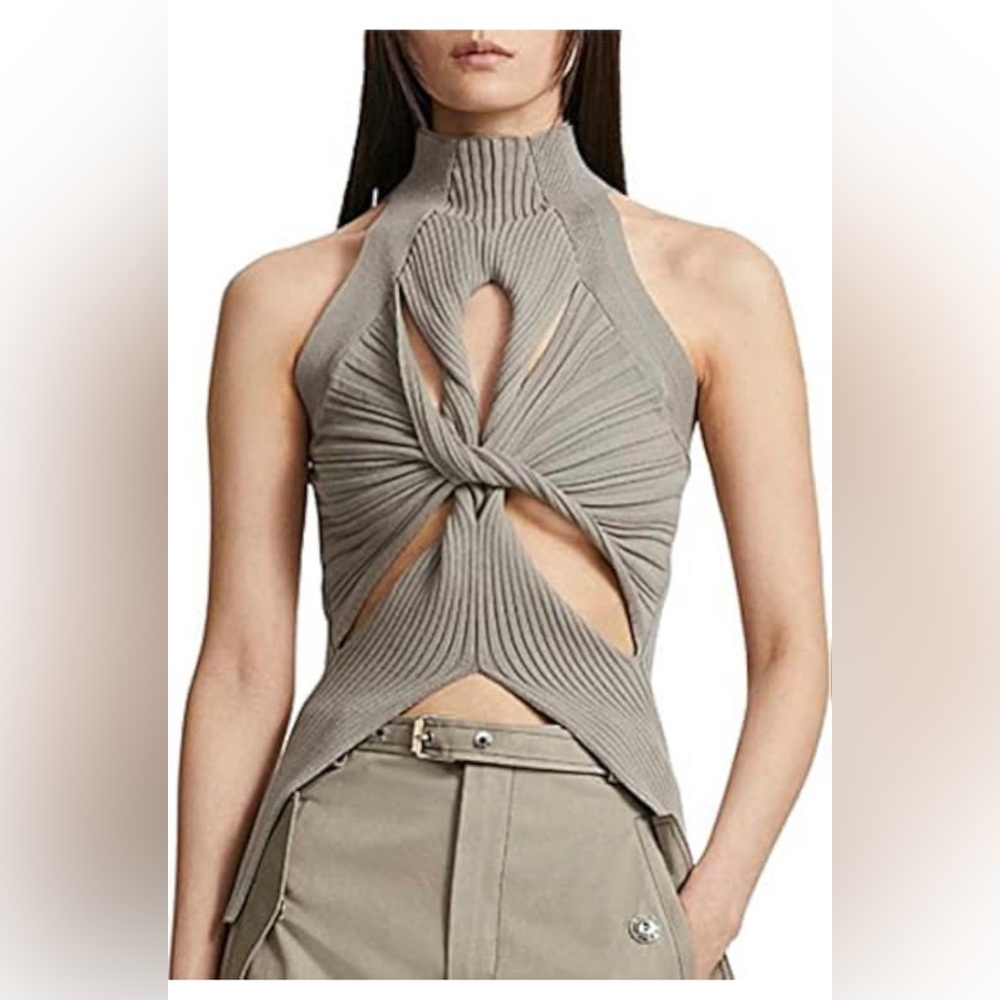 Grey Twisted sleeveless mock neck top